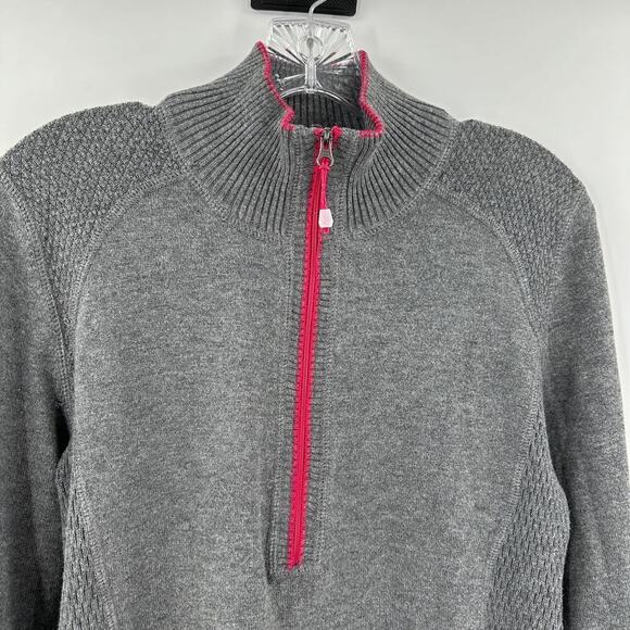 Eddie Bauer Gray Mock Neck Half Zip Pullover Knit Sweater Women's Size Medium - Picture 4 of 12